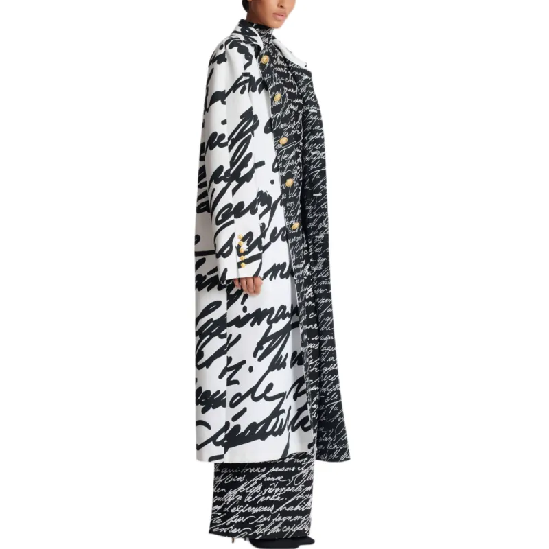 BALMAIN Love Letter Printed Long Reversible Coat-3
