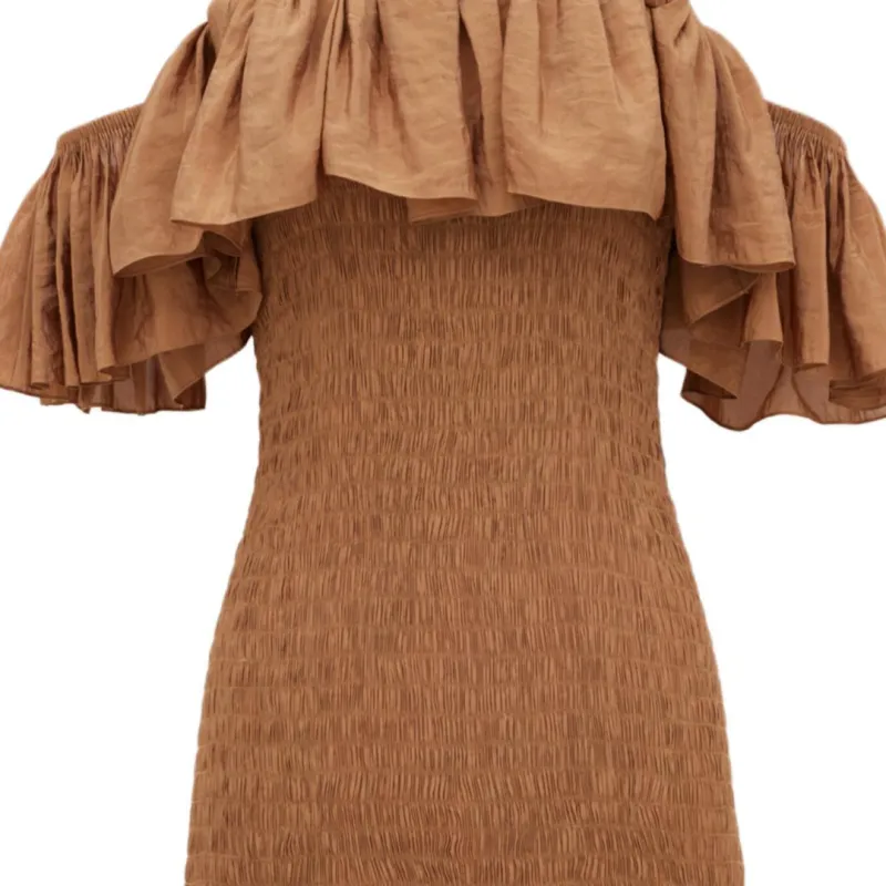 SAINT LAURENT Short Sleeved Dress Women's Caramel-5