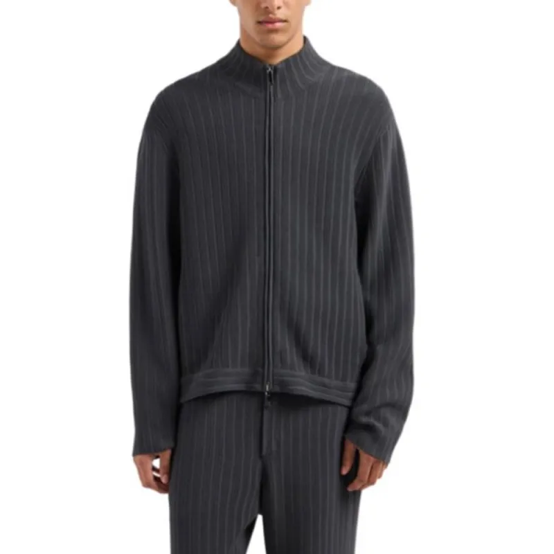 EMPORIO ARMANI Icon Full zip Cardigan In Vertical Ottoman stitch Viscose-1