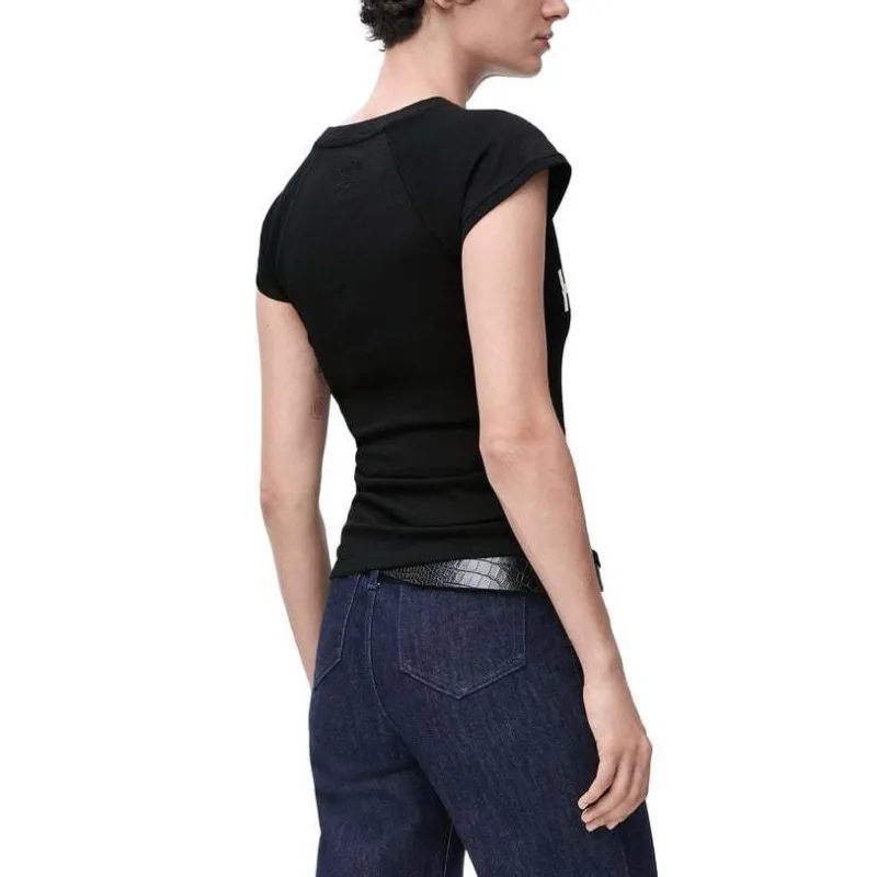 LOEWE Solid Color Logo Letter Print Short Sleeved Crew Neck Raglan T Shirt Women's Black-3