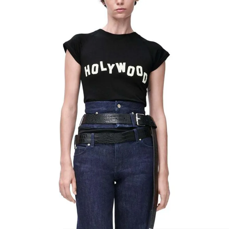 LOEWE Solid Color Logo Letter Print Short Sleeved Crew Neck Raglan T Shirt Women's Black-2