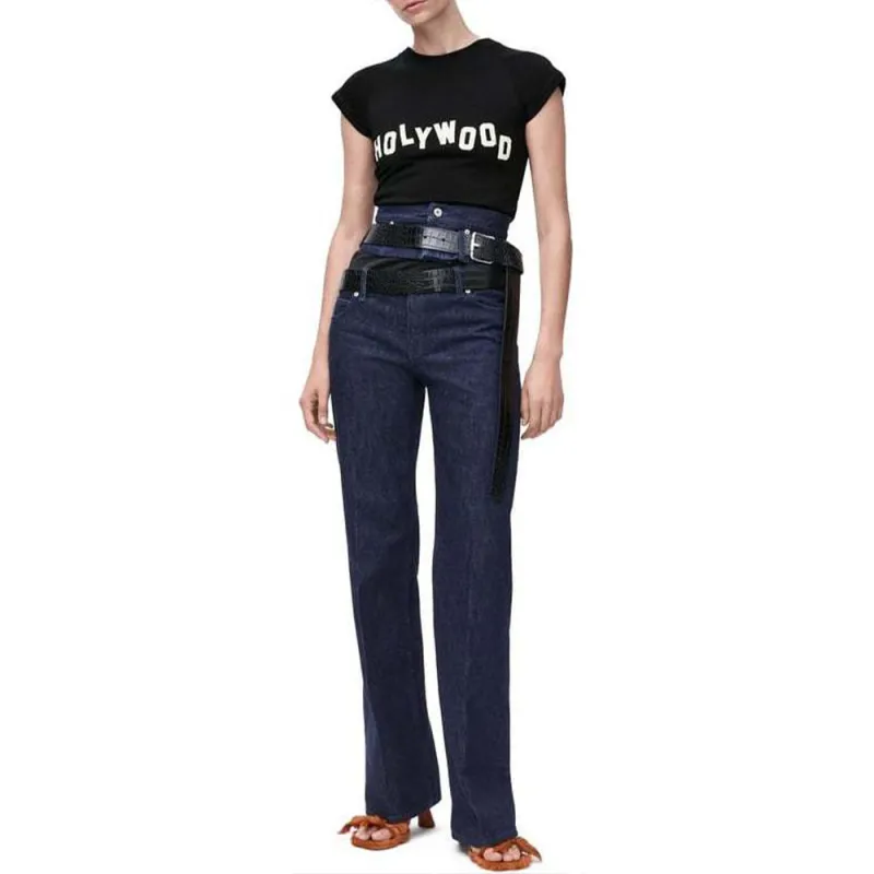LOEWE Solid Color Logo Letter Print Short Sleeved Crew Neck Raglan T Shirt Women's Black-1