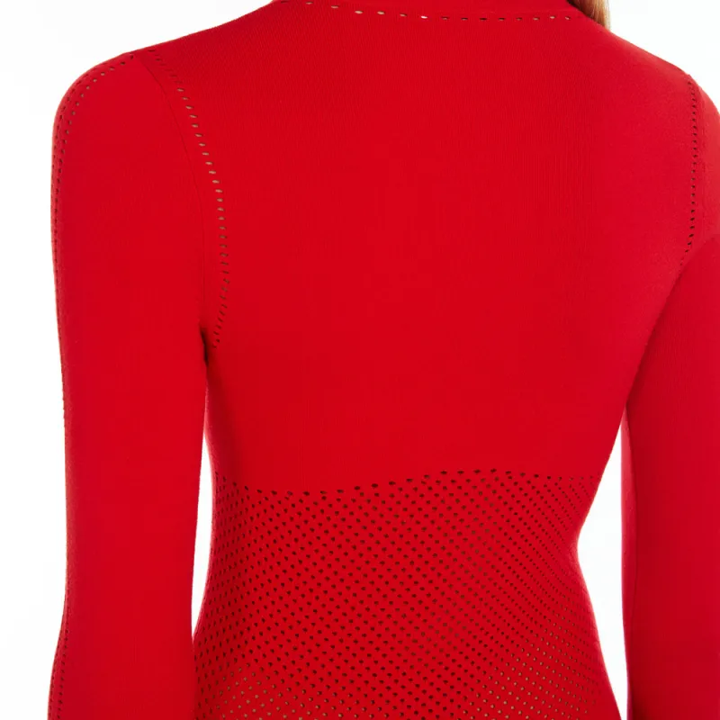MaxMara Comica Collection Crepe Knit Midi Dress Long Sleeved Dress Women's Red-4