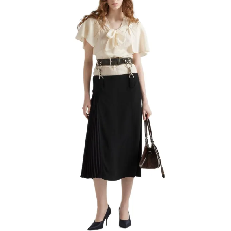 PRADA Belted Pleated Midi Skirt-1