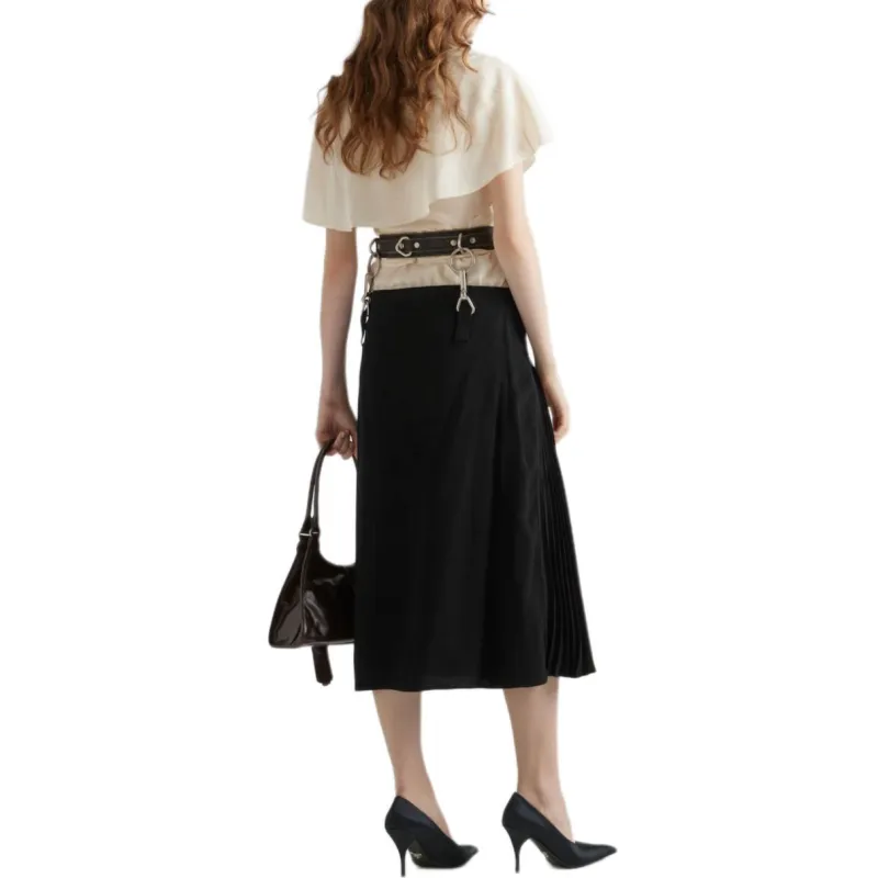 PRADA Belted Pleated Midi Skirt-2