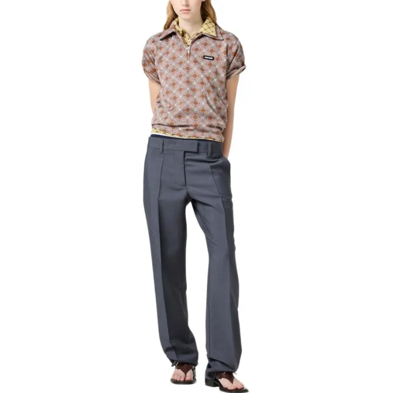 MIU MIU Silk Check Polo Shirt Tabacco-1