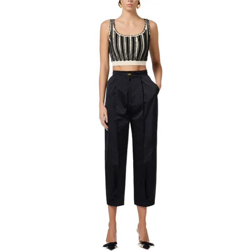 Elisabetta Franchi Belted Voile Boyfriend Trousers-1