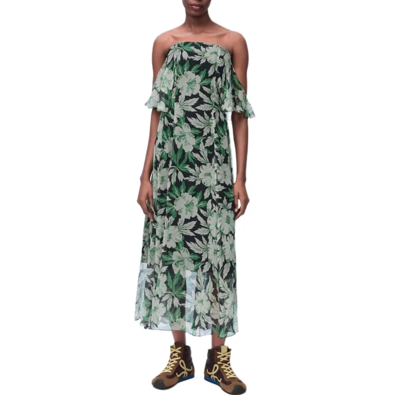 LOEWE Floral Printed Off Shoulder Dress-1