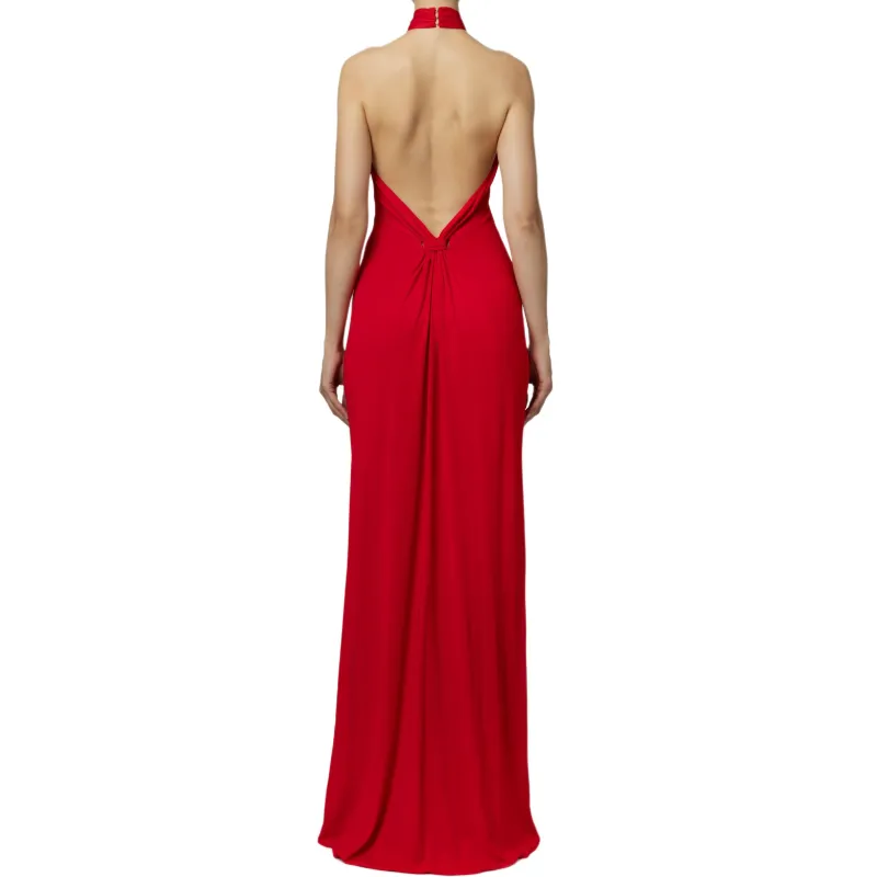 Elisabetta Franchi Logo Plaque Draped Red Carpet Dress-0