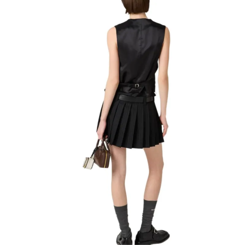 MIU MIU Pleated Pinstripe Mini Skirt Black-2