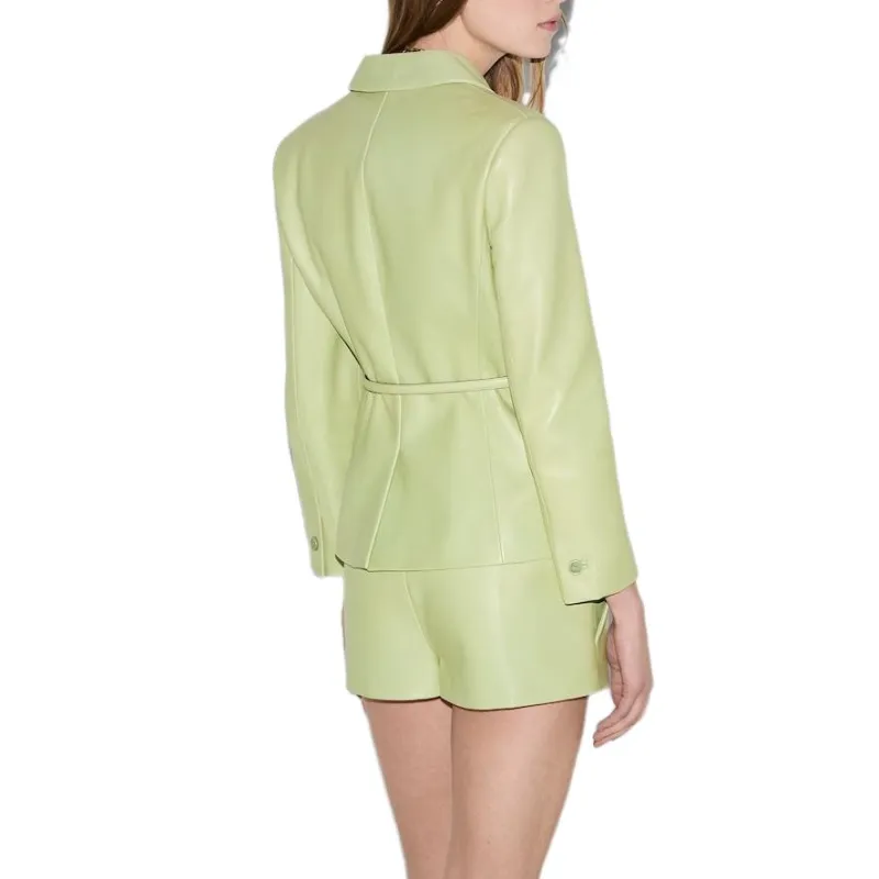 GUCCI SS25 Spring Collection Leather Jacket Women's Gray Green-3