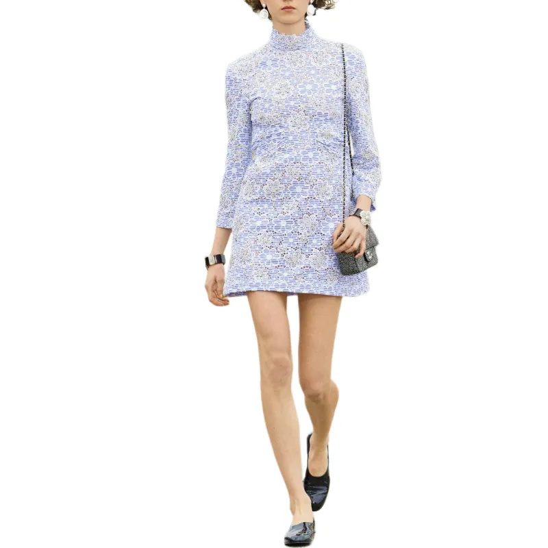 CHANEL 25C Long Sleeved Dresses Women's Light Blue-1
