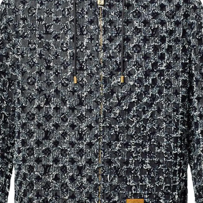LOUIS VUITTON Flocked Monogram Denim Hoodie-5