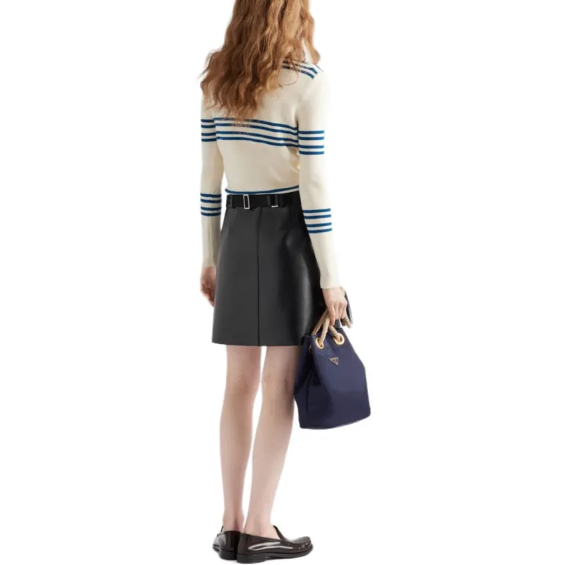 PRADA Leather Short Skirts Women's Black-3