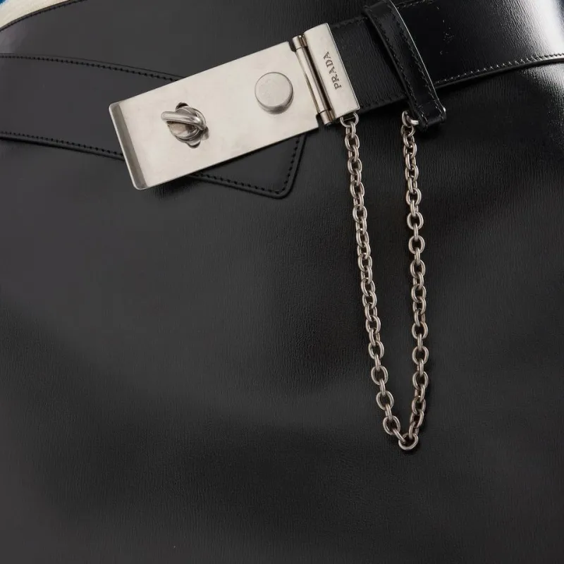 PRADA Leather Short Skirts Women's Black-4