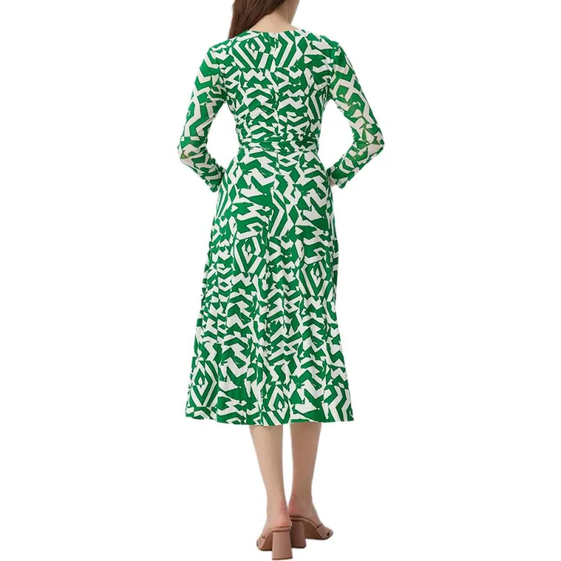 Diane Von Furstenberg SS25 Long Sleeved Dress Women's White Green-2
