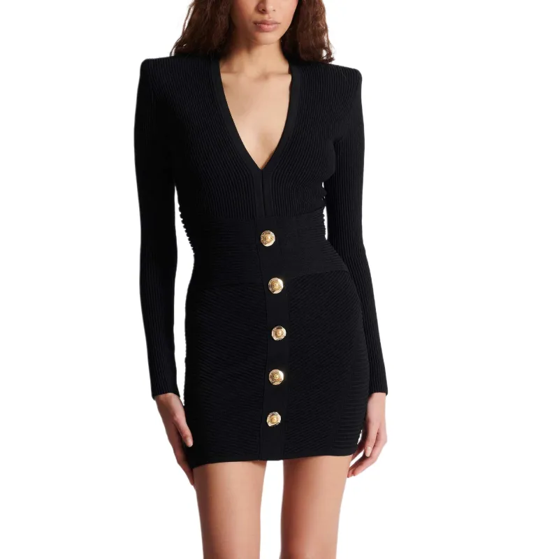 BALMAIN SS25 Long Sleeved Dress Women's Black-2