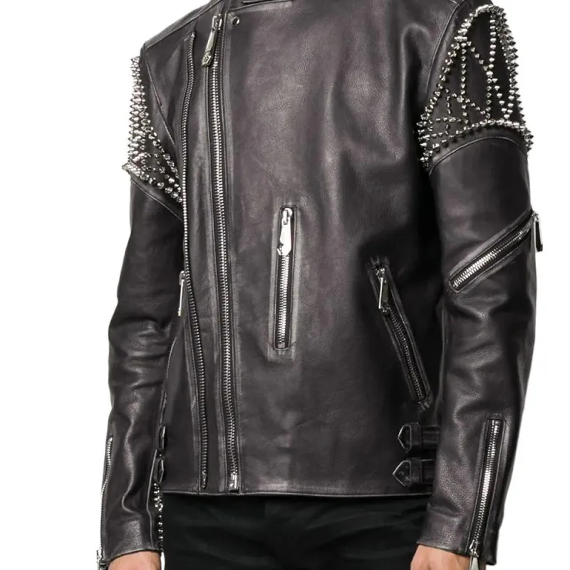 PHILIPP PLEIN SS23 Leather Jackets Coats Men's Black-5