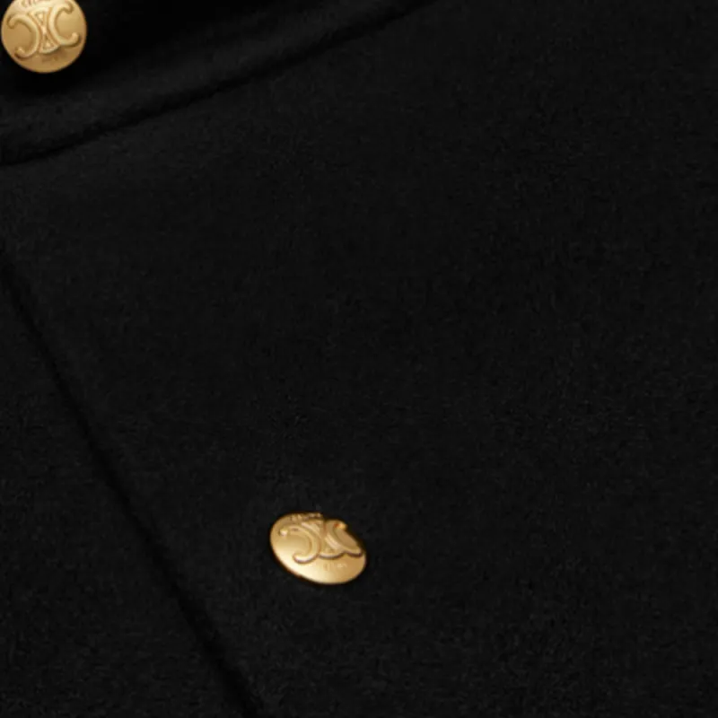 CELINE High Collar Cape In Double Face Cashmere Coat Women's Black-2