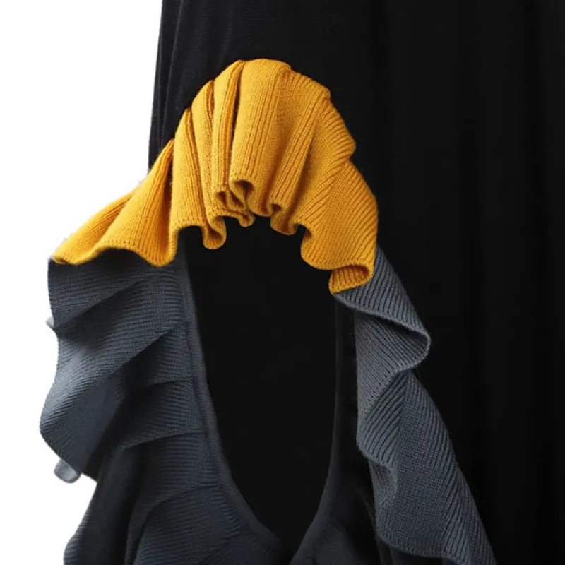 LOEWE Ruffle Knit Midi Dress 'Black'-3
