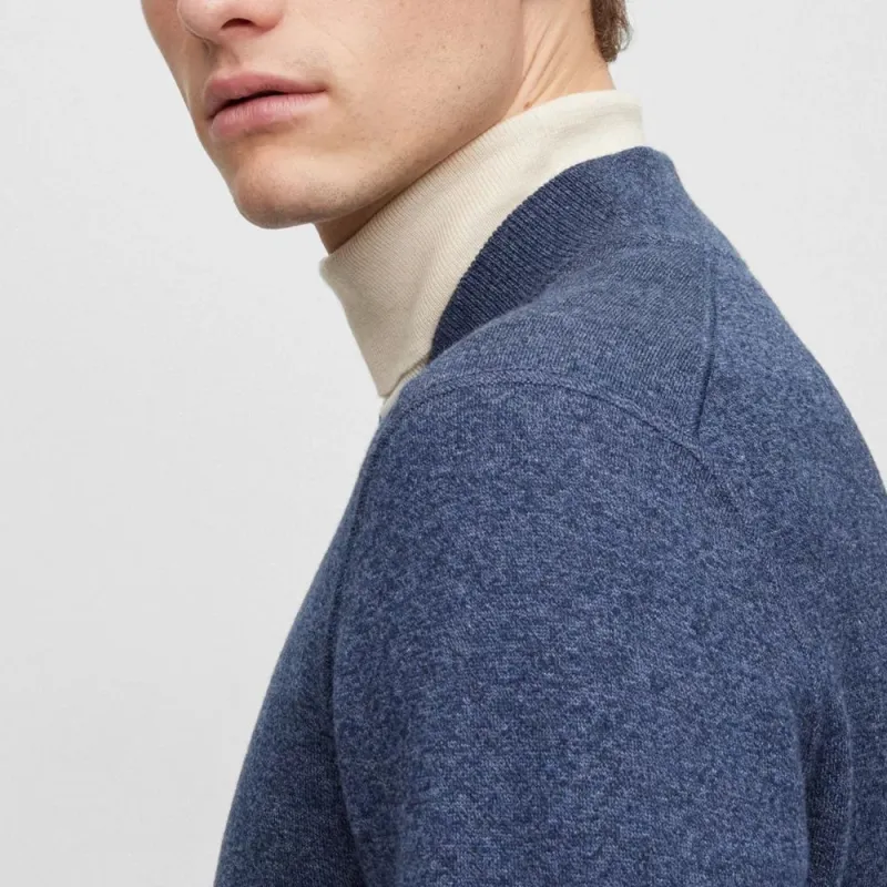 HUGO BOSS Regular-Fit Bomber Jacket In Virgin Wool Jackets Coats Men's Blue-4