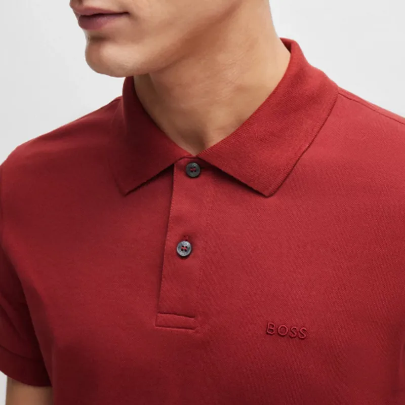 HUGO BOSS Cotton Piqué Jersey Polo Shirt With Logo Detail Polo Shirt Men's Red-4