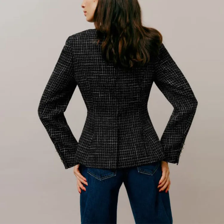 REFORMATION Terra Jacket Jacket Women's Black Tweed/Black Floral Tweed-2