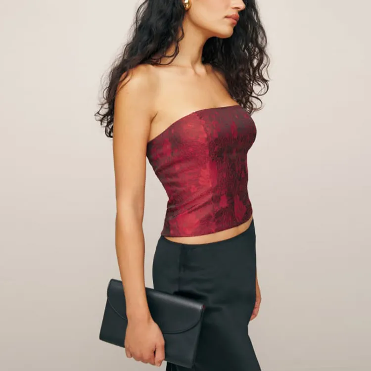 REFORMATION Giorgia Top Strapless Top Women's Red Floral Jacquard/Red Floral Jacquard-2