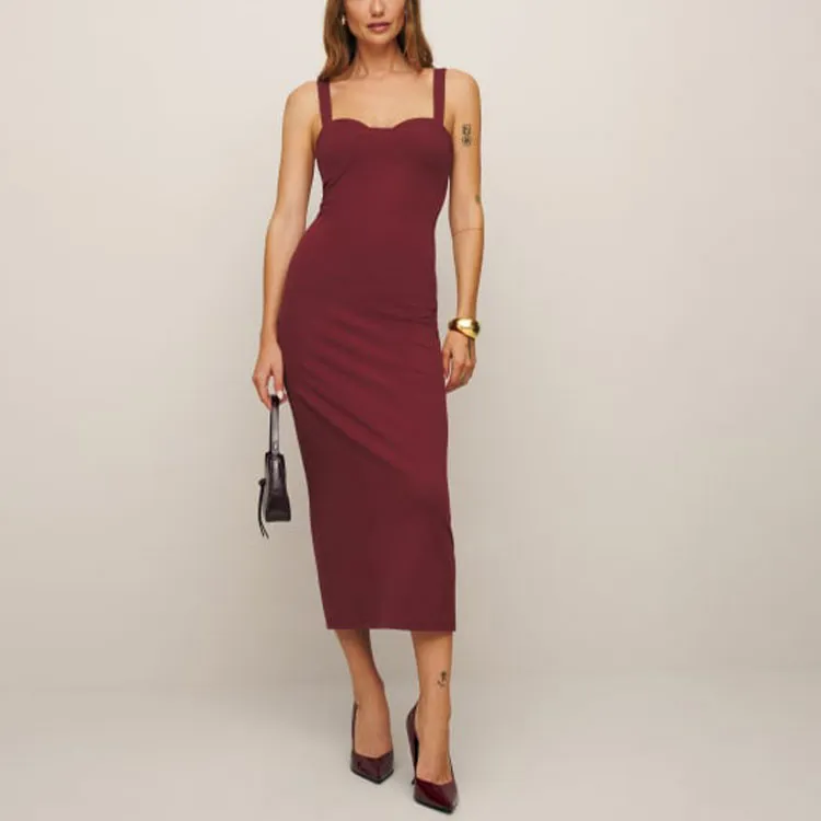 REFORMATION Nelle Knit Dress Slip Dresses Women's Chianti-1