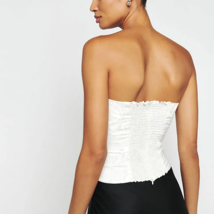 REFORMATION Giorgia Top Strapless Top Women's White Floral Brocade/White Floral Pattern Brocade-2