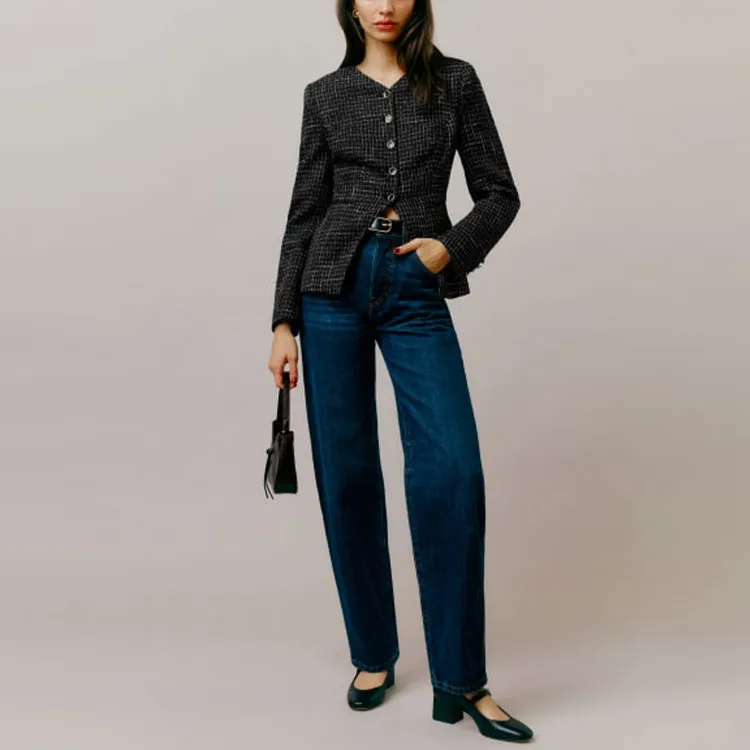 REFORMATION Terra Jacket Jacket Women's Black Tweed/Black Floral Tweed-1