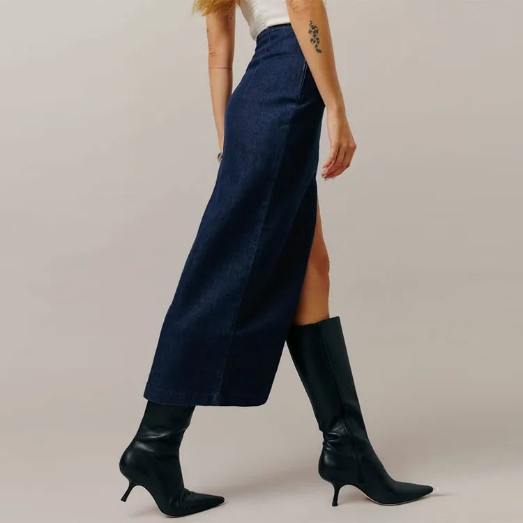 REFORMATION Paulina Denim Midi Skirt Denim Long Skirts Women's Rinse-2