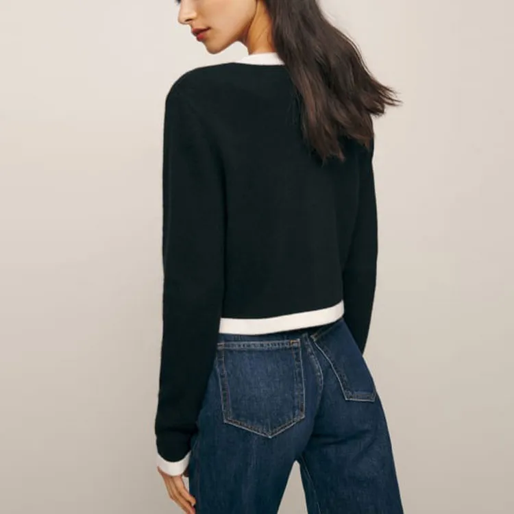 REFORMATION Becka Cashmere Cardigan Cashmere Sweater Women's Black And Gossamer-2