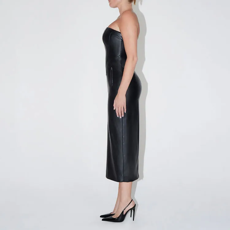 Khy DROP 001 Faux Leather Strapless Long Dress Sleeveless Dress Women's Black-3