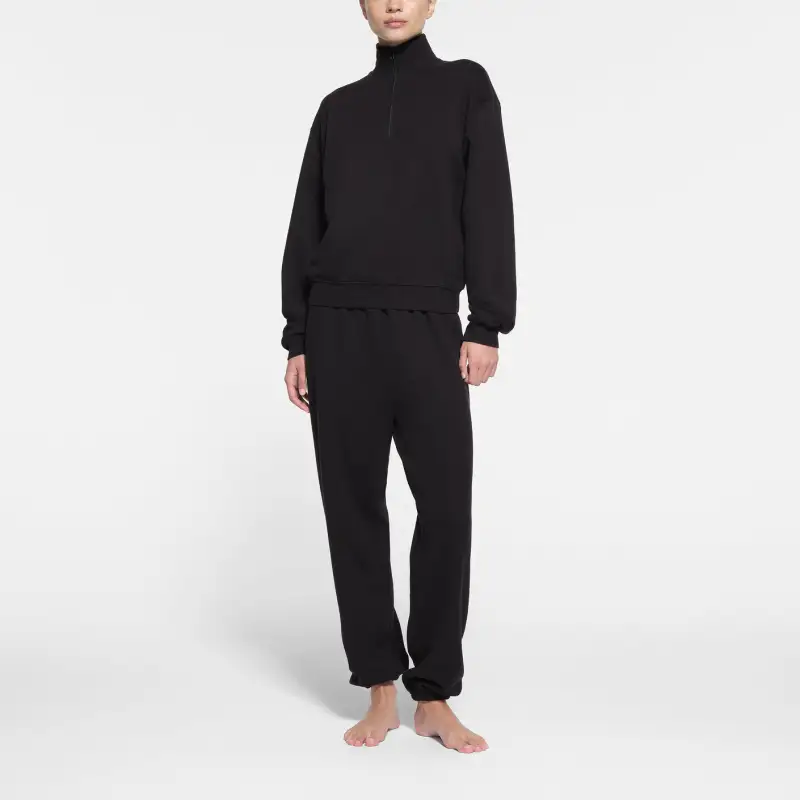 SKIMS COTTON FLEECE CLASSIC QUARTER ZIP PULLOVER Sweatshirt Women's ONYX/Onyx-1