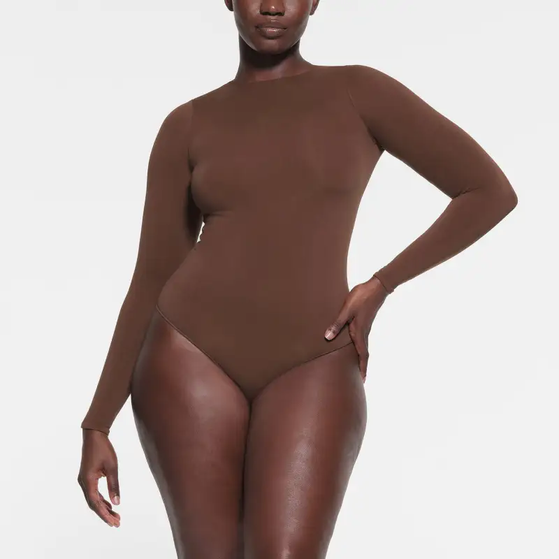 SKIMS ESSENTIAL CREW NECK LONG SLEEVE BODYSUIT Jumpsuit Women's COCOA/Cocoa-1