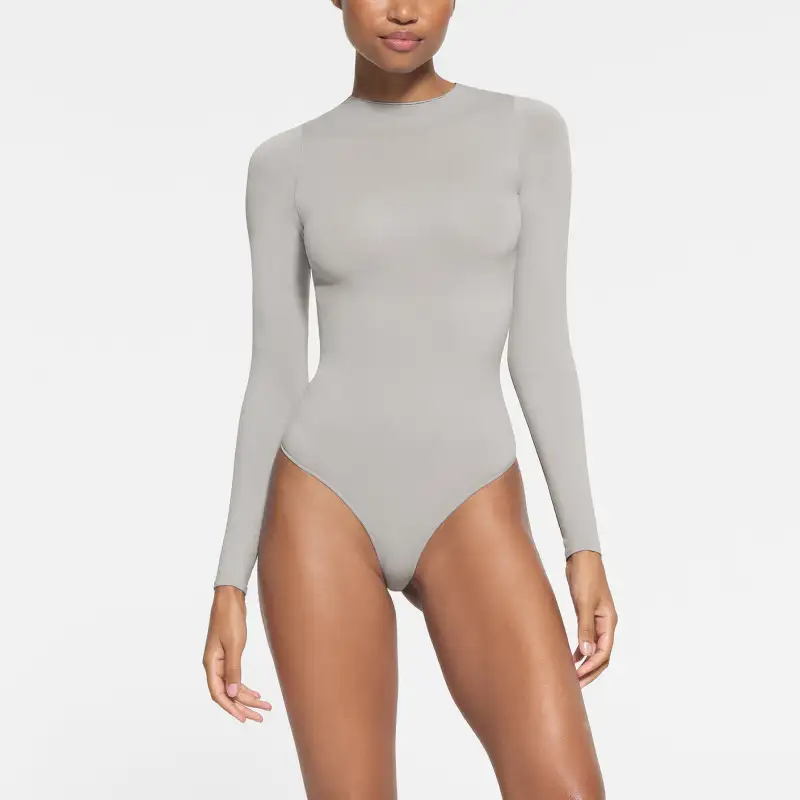 SKIMS ESSENTIAL CREW NECK LONG SLEEVE BODYSUIT Bodysuits Women's LIGHT GREY/Light Gray-1
