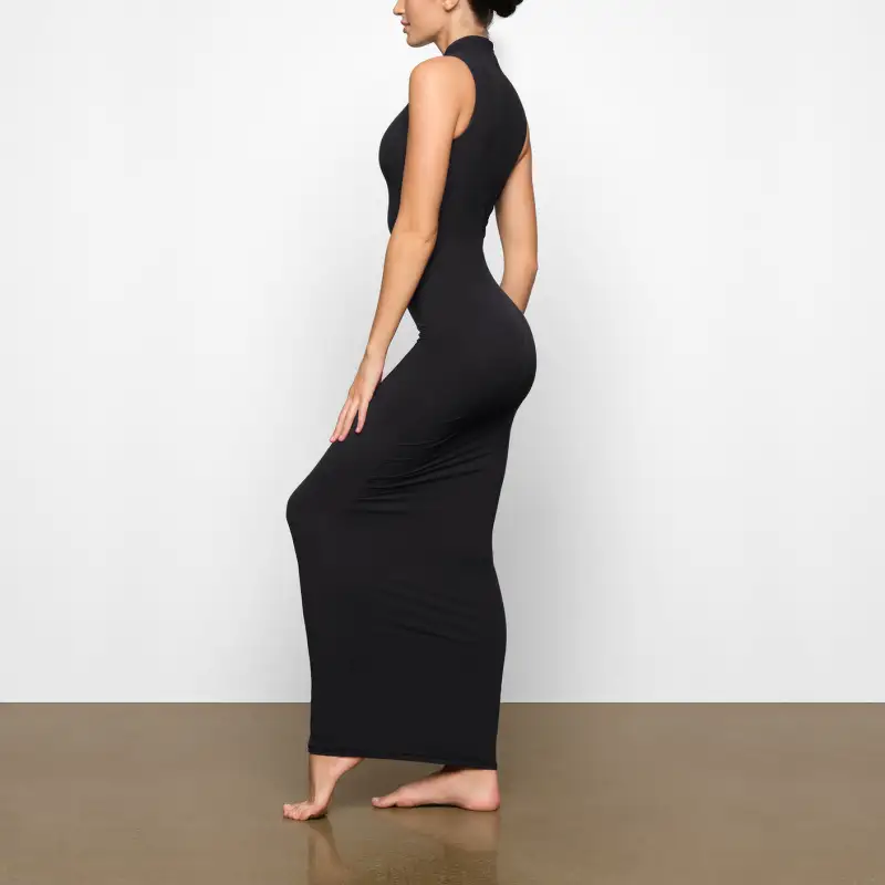 SKIMS FITS EVERYBODY SLEEVELESS MOCK NECK DRESS Sleeveless Dress Women's ONYX/Onyx-3