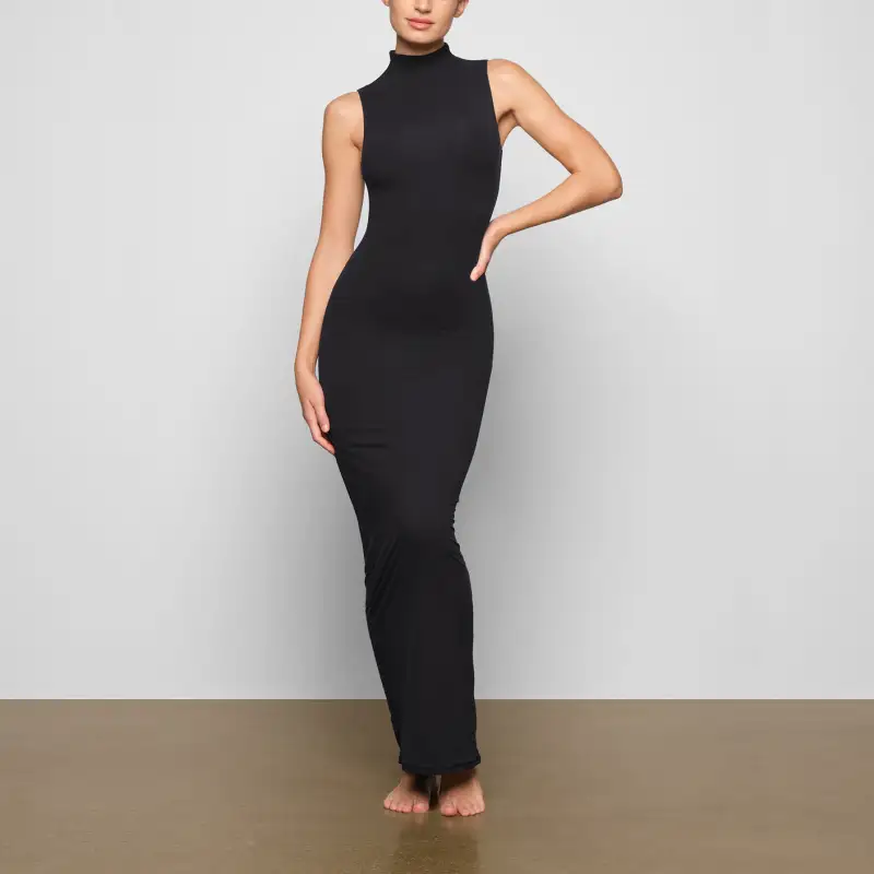 SKIMS FITS EVERYBODY SLEEVELESS MOCK NECK DRESS Sleeveless Dress Women's ONYX/Onyx-1