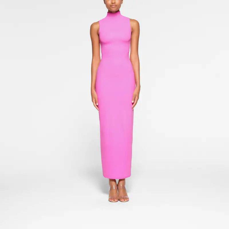 SKIMS FITS EVERYBODY SLEEVELESS MOCK NECK DRESS Sleeveless Dress Women's NEON ORCHID/Neon Orchid-1