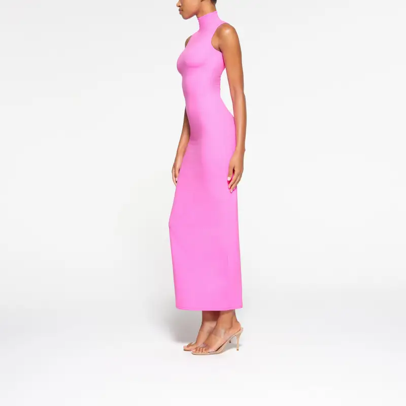 SKIMS FITS EVERYBODY SLEEVELESS MOCK NECK DRESS Sleeveless Dress Women's NEON ORCHID/Neon Orchid-3