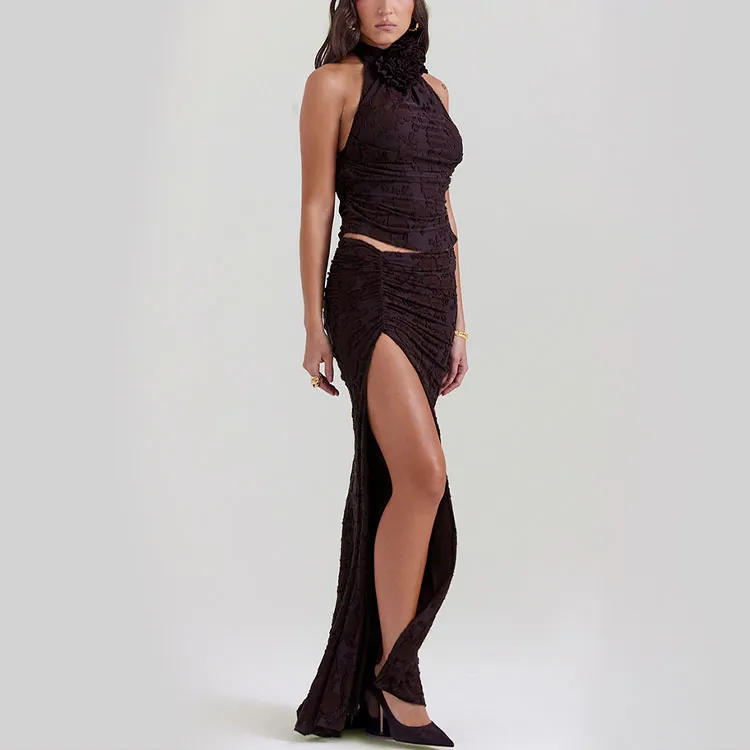 HOUSE OF CB FW23 Adrielle Collection Casual Long Skirt Women's Brown-3