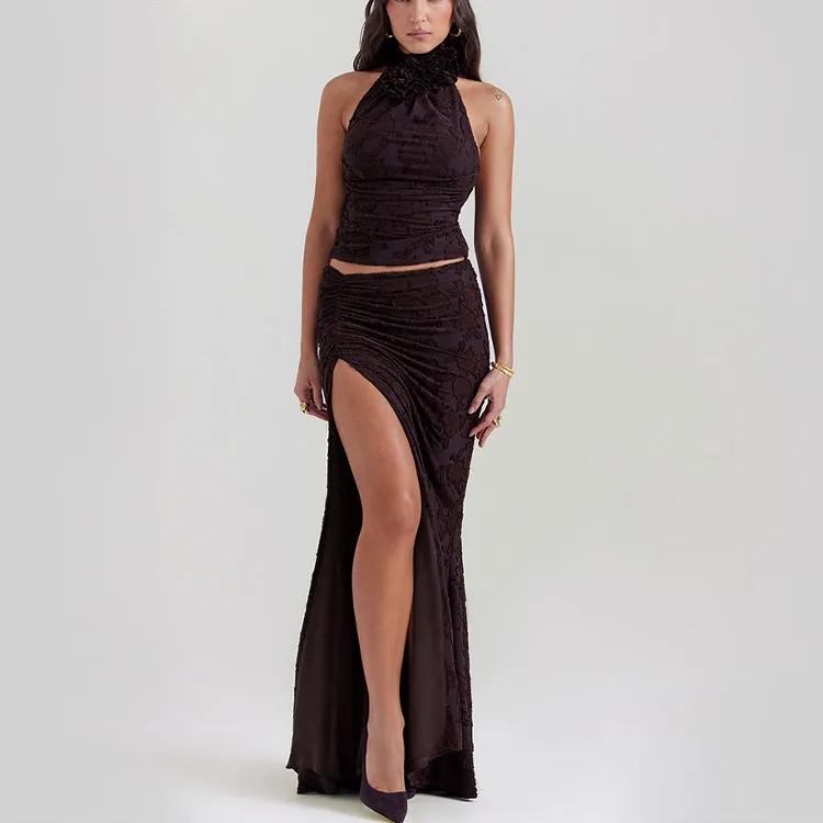 HOUSE OF CB FW23 Adrielle Collection Casual Long Skirt Women's Brown-1