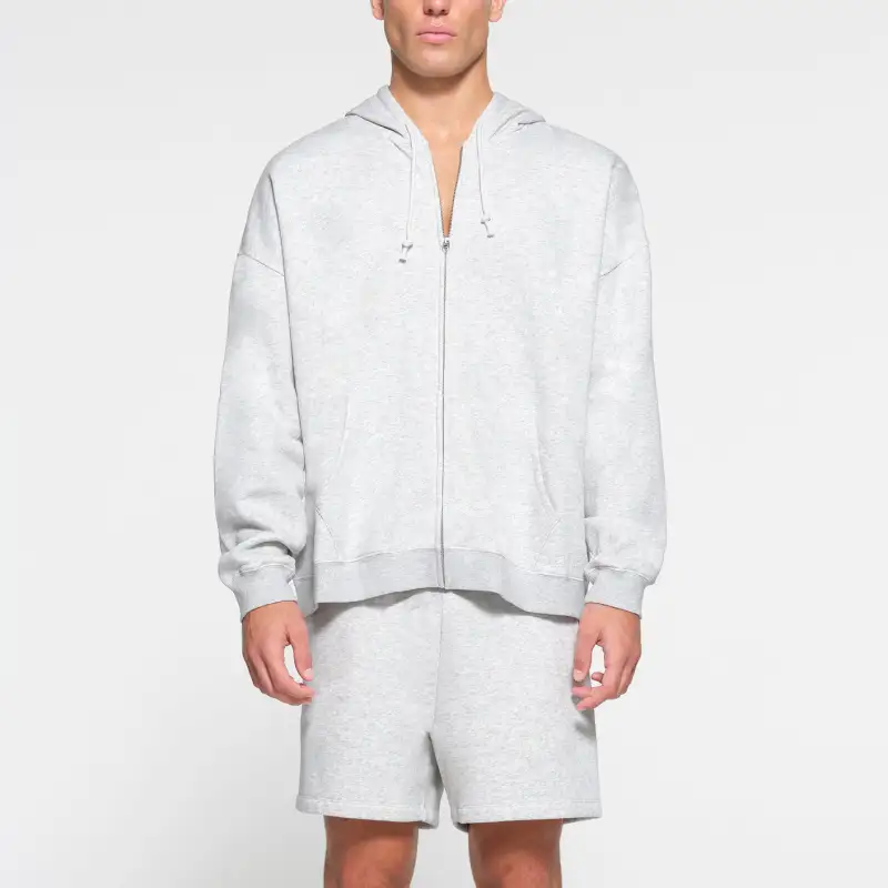 SKIMS FLEECE LOUNGE MENS RELAXED ZIP UP HOODIE Sweatshirt Men's Light Heather Grey-1