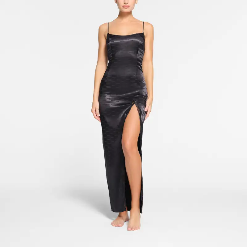 SKIMS JACQUARD LACE LONG DRESS Slip Dresses Women's ONYX/Onyx-2
