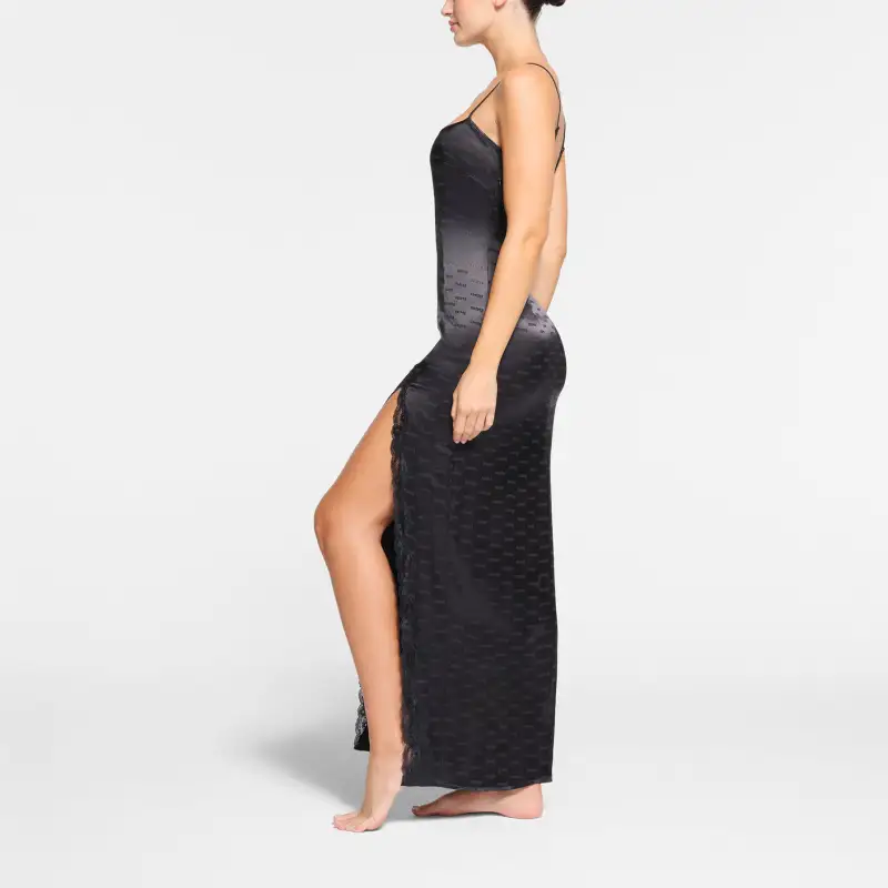 SKIMS JACQUARD LACE LONG DRESS Slip Dresses Women's ONYX/Onyx-3
