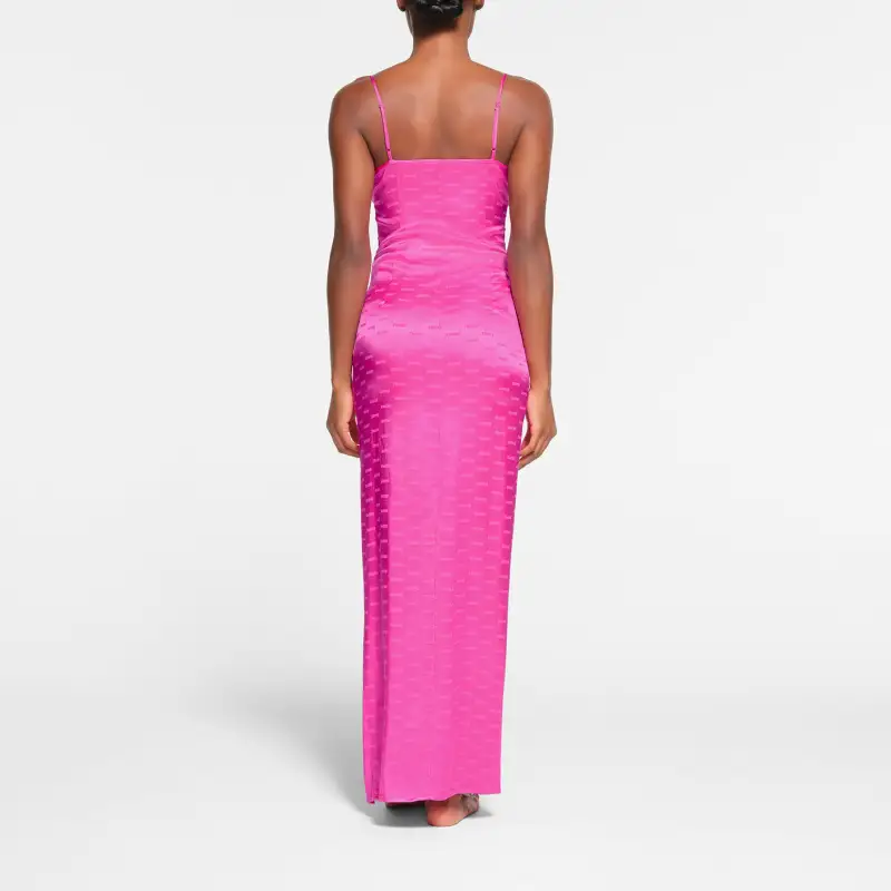 SKIMS JACQUARD LACE LONG DRESS Slip Dress Women's HOT PINK/Bright Pink-2