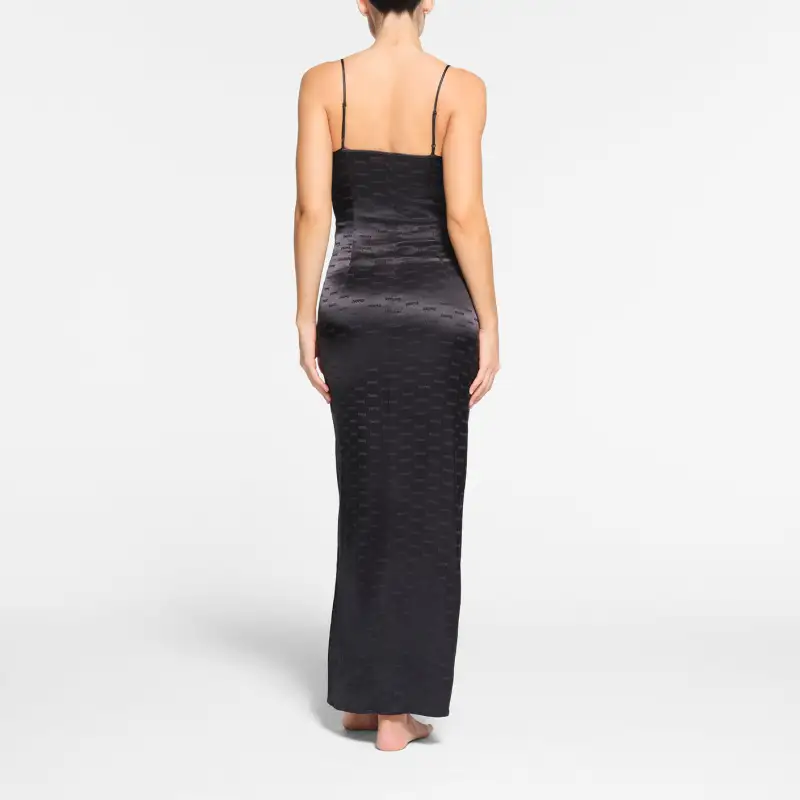 SKIMS JACQUARD LACE LONG DRESS Slip Dresses Women's ONYX/Onyx-1