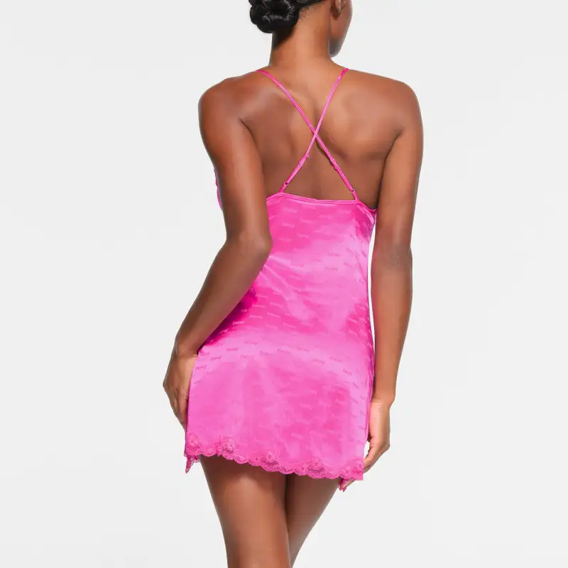 SKIMS JACQUARD LACE SLIP DRESS Slip Dresses Women's HOT PINK/Bright Pink-2