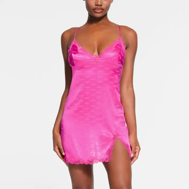 SKIMS JACQUARD LACE SLIP DRESS Slip Dresses Women's HOT PINK/Bright Pink-1